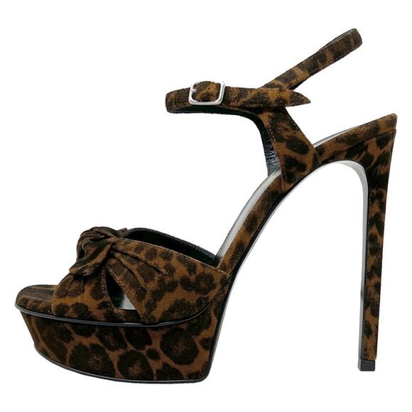 Saint Laurent Leopard Suede Bianca 105 Platform Sandals Size- 38.5 - Picture 1 of 10